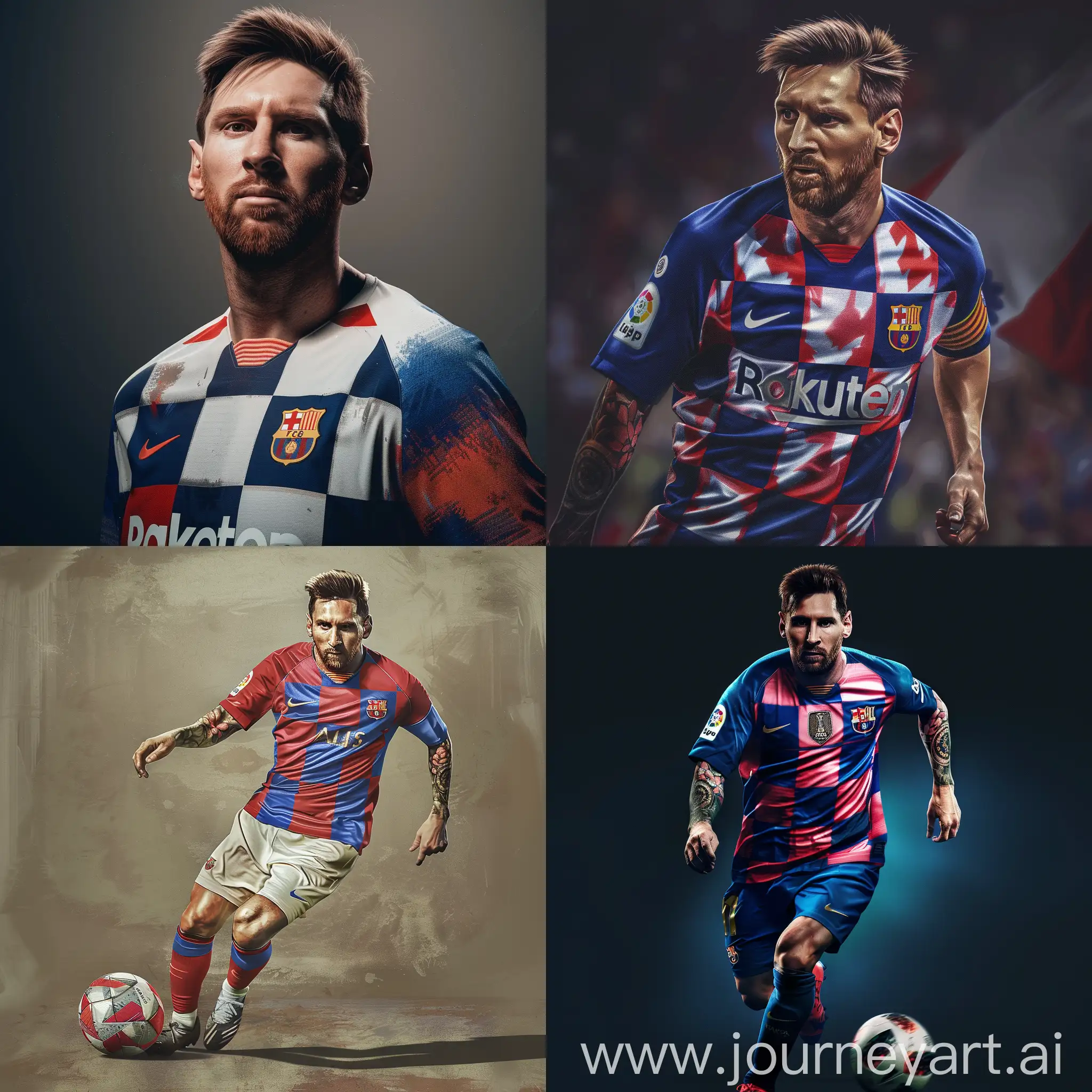 leo messi in croatian football kit, realistic, photorealistic