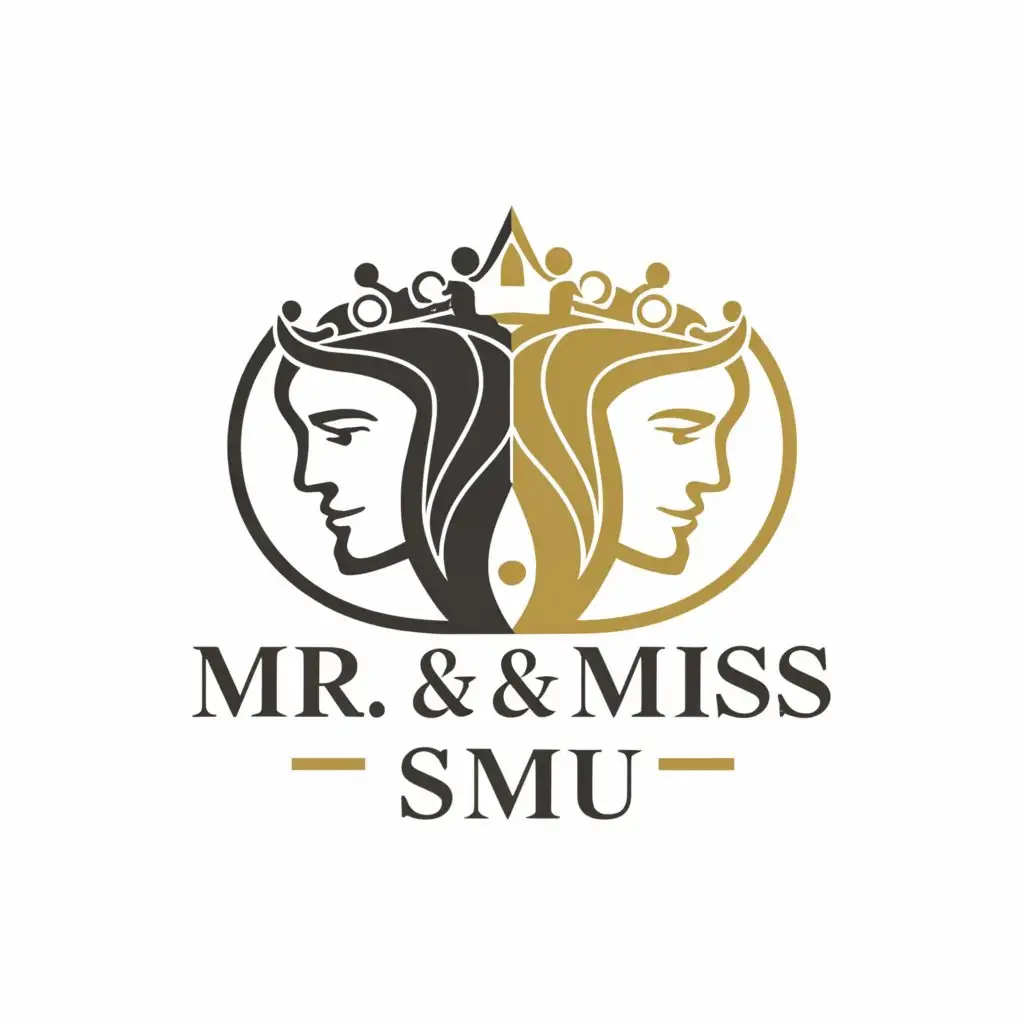 a logo design,with the text "Mr & Miss SMU", main symbol:CROWN OR A MAN AND A WOMAN LOOKING AWAY,complex,be used in Beauty Spa industry,clear background