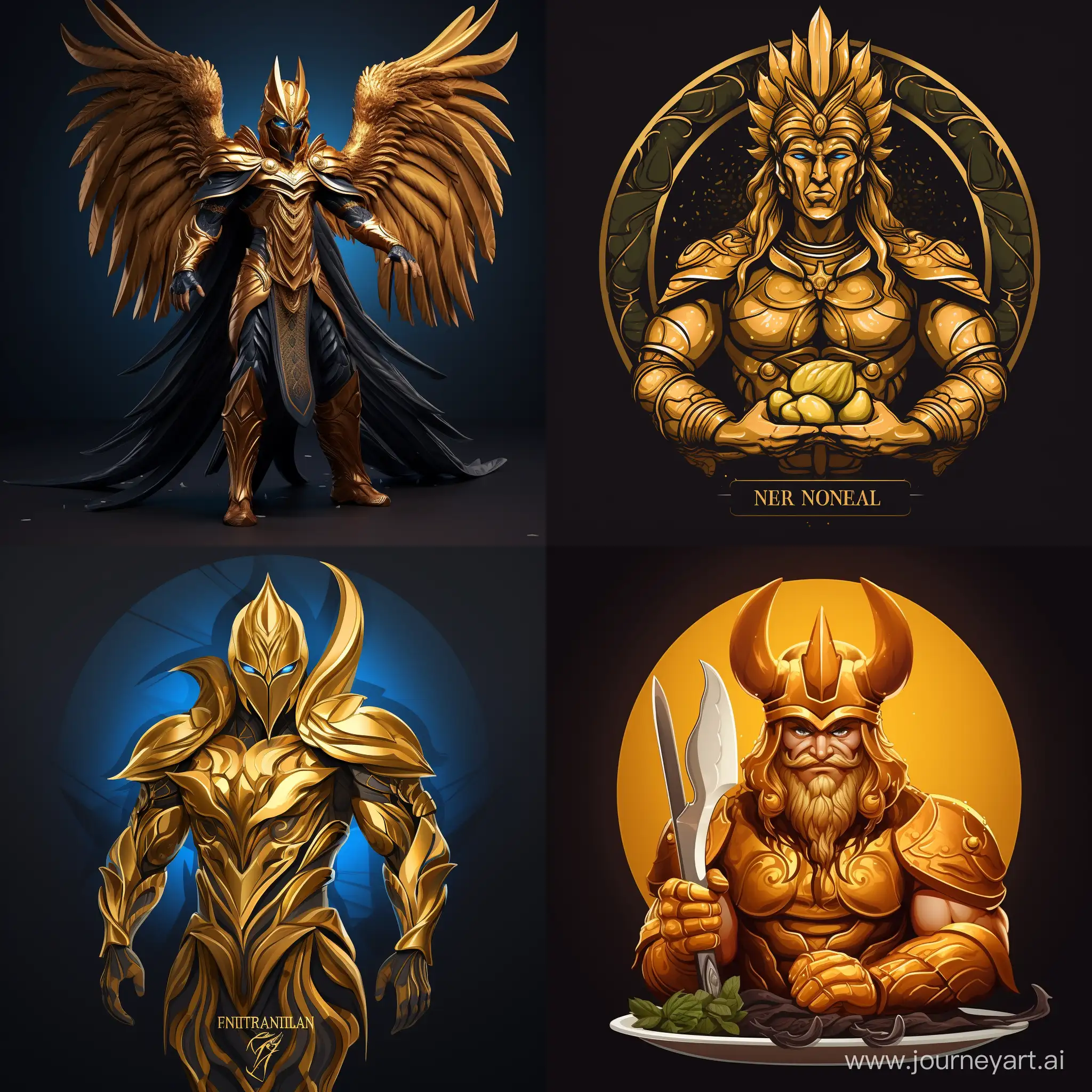create a mascot that look like a  god in Nordic mythology with a golden armor for a company that sells healthy meals for fit peoples