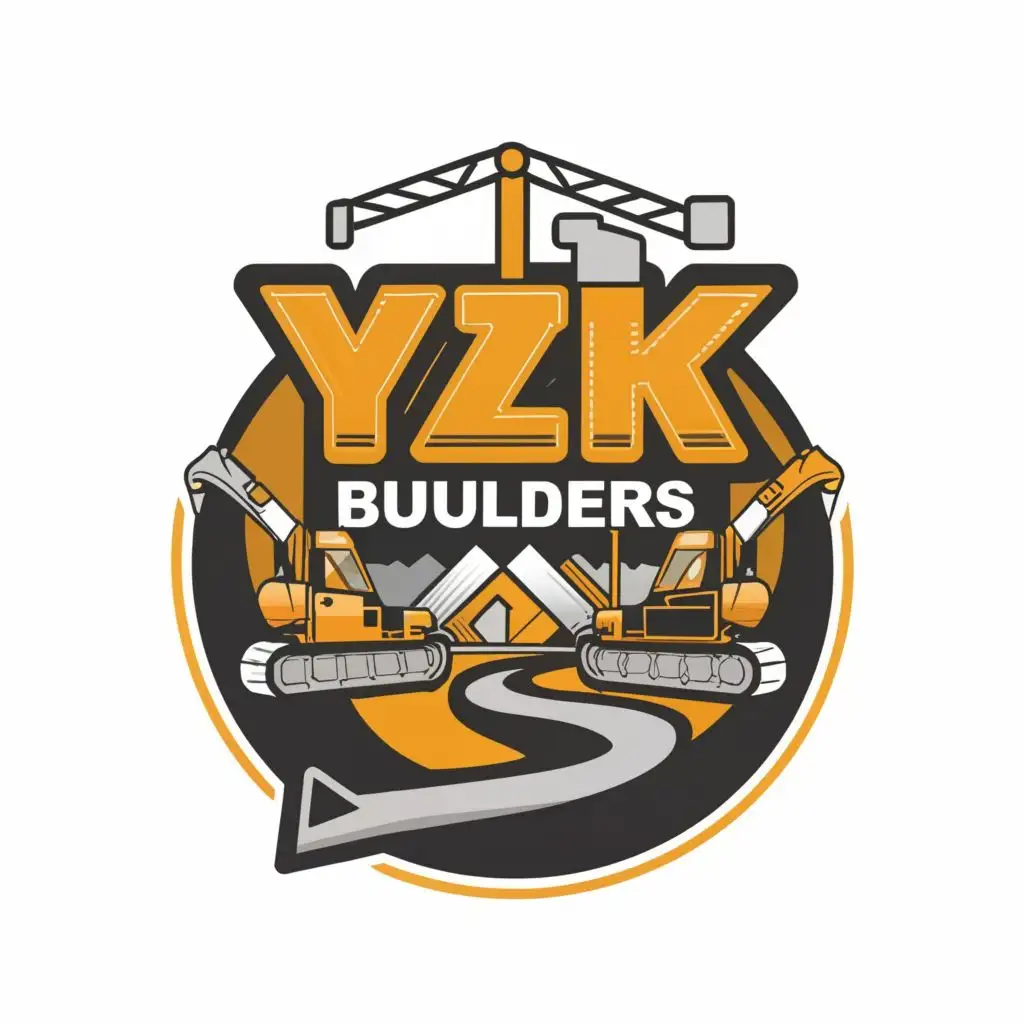 logo, EQUIPMENT,ROAD, with the text "YZK BUILDERS", typography, be used in Construction industry