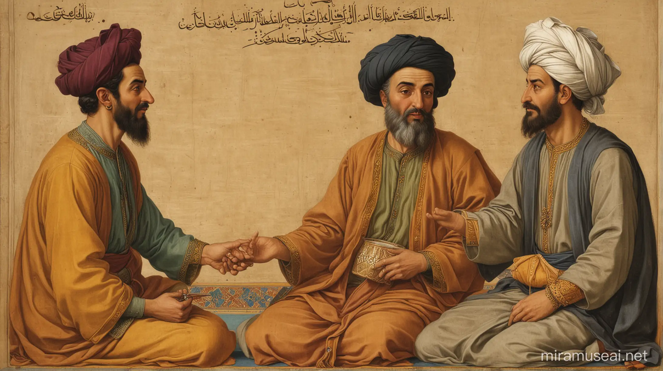 Safavid Dynasty Conversations Two Arab Men Engage in Dialogue