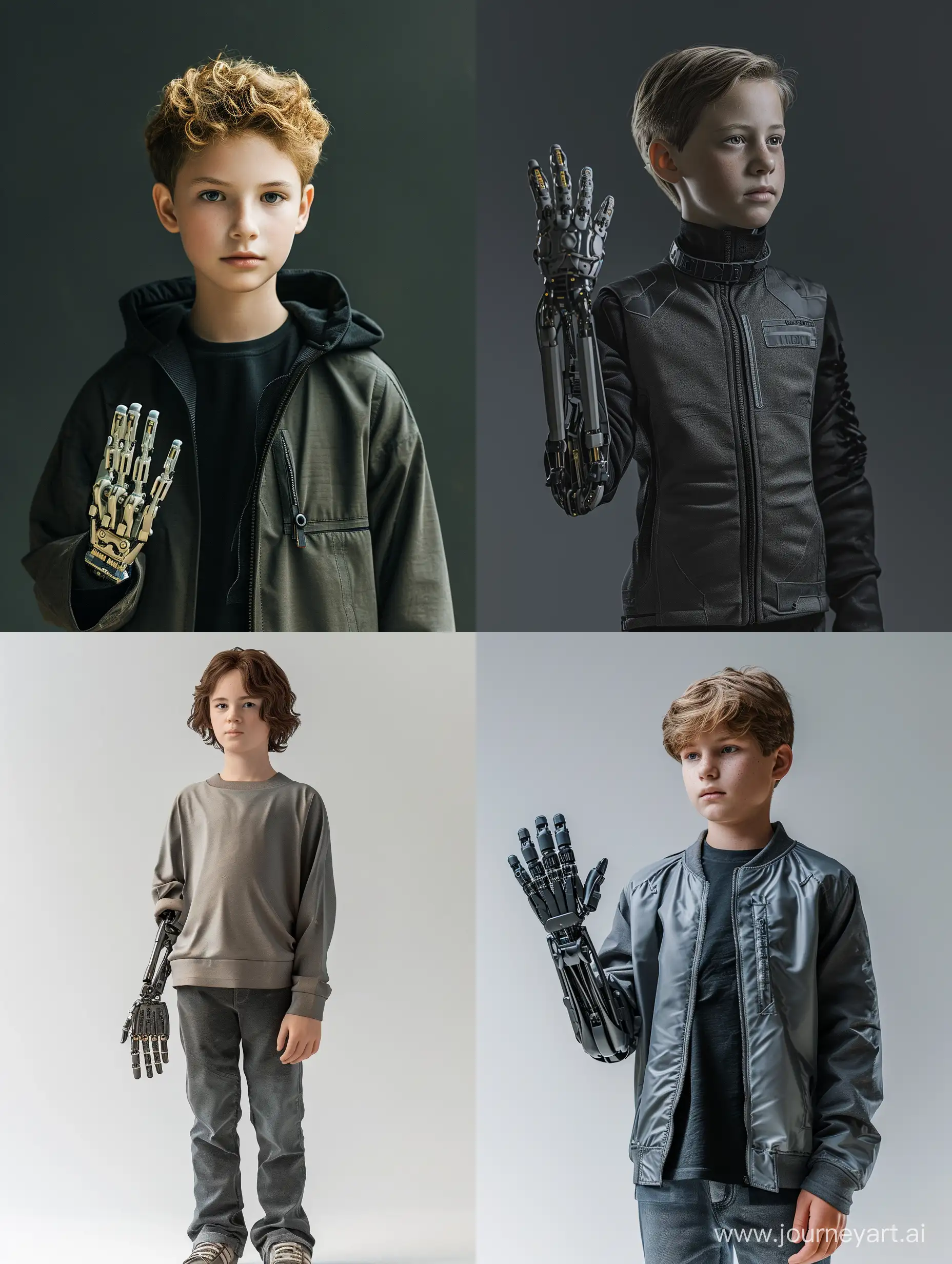 ultra-realistic and photorealistic, ultra-realistic teenage boy standing showing her new Bionic left Hand, modern style, ultra-realistic photography, high-tech, digital, masterpiece, 32k UHD resolution, high quality, professional photography

