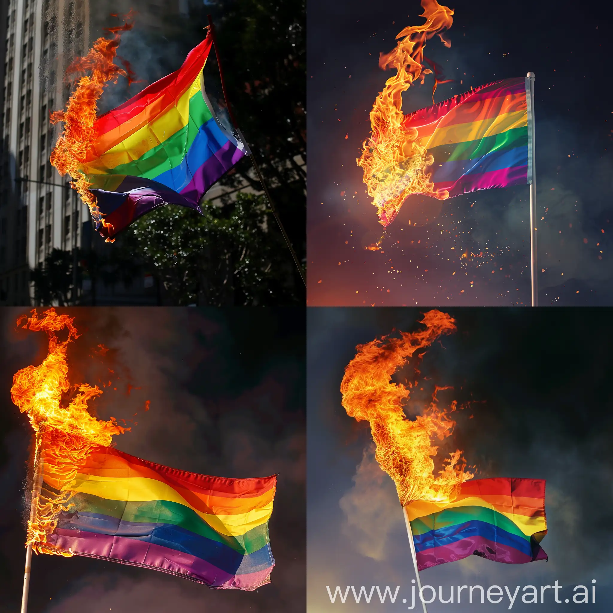The pride flag  burning