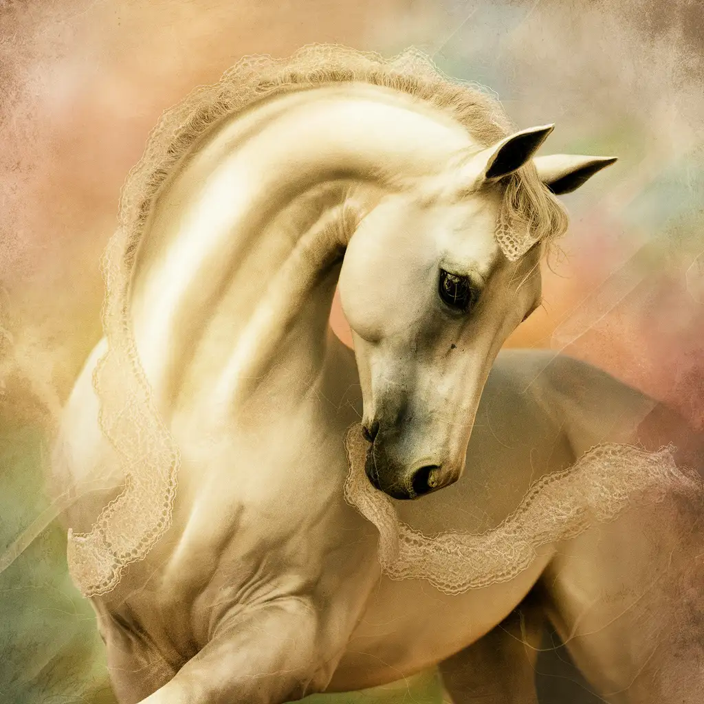 Elegant White Horse Portrait with Romantic Lace Details