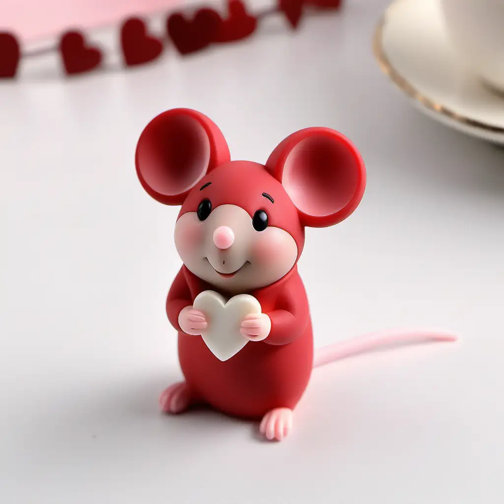 Charming Valentines Day Resin Matte Mouse Figurine