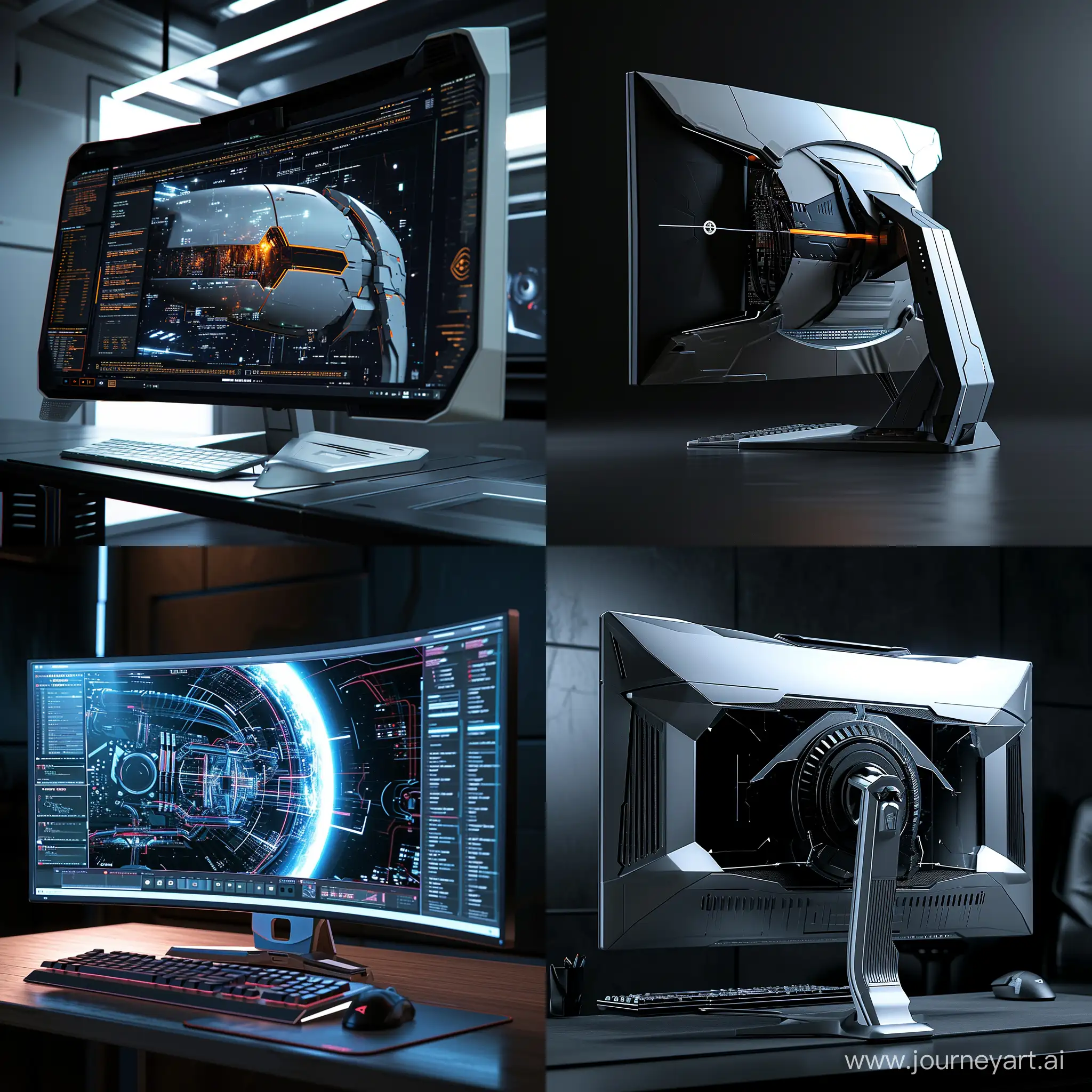 Neo-futuristic PC monitor, perfect angle, for artstation, for DeviantArt, science fiction --v 6