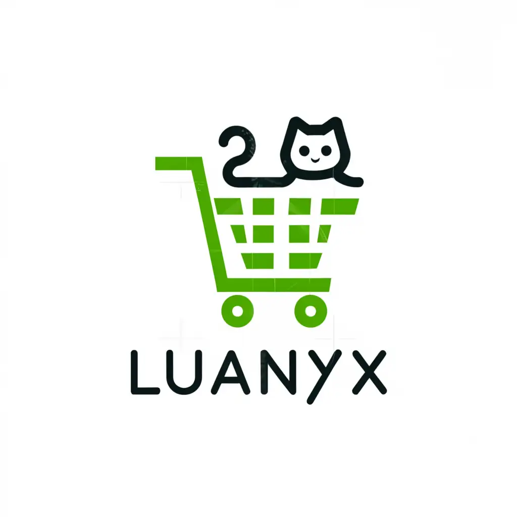 a logo design,with the text 'Luanyx', main symbol:shopping cart cat,Minimalistic,be used in Retail industry,black background