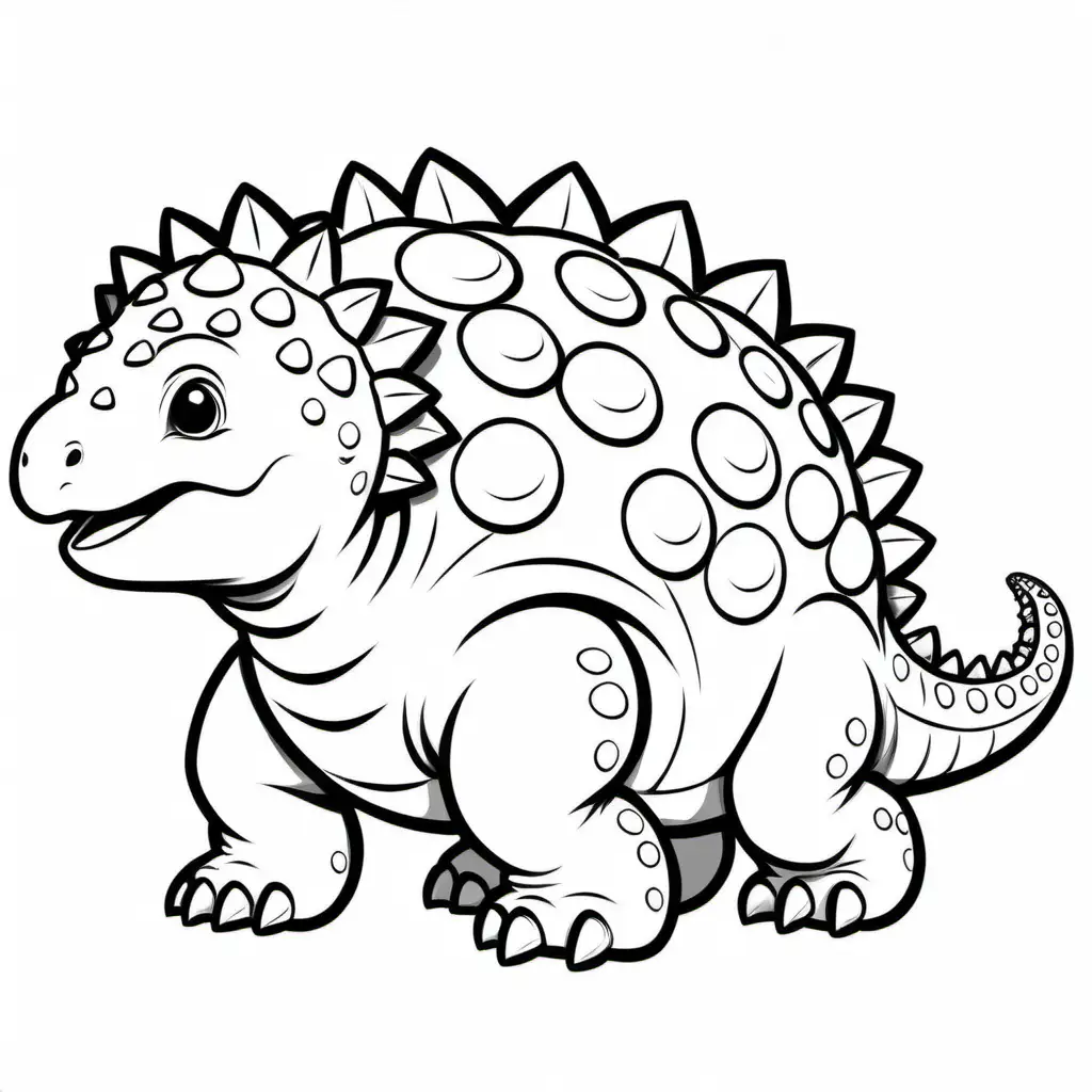 baby ankylosaurus without background, Coloring Page, black and white, line art, white background, Simplicity, Ample White Space. The background of the coloring page is plain white to make it easy for young children to color within the lines. The outlines of all the subjects are easy to distinguish, making it simple for kids to color without too much difficulty