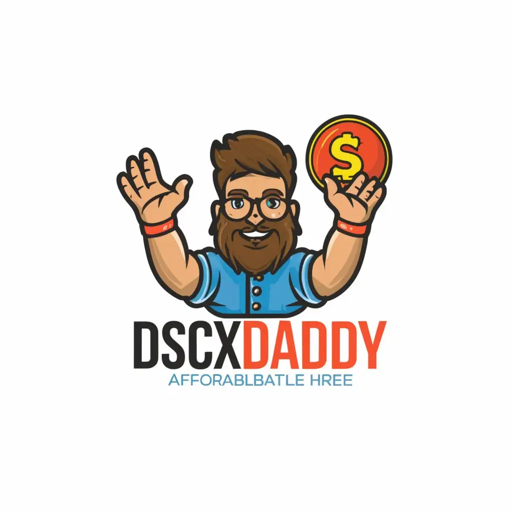 a logo design,with the text "DiscxDaddy", main symbol:Beard man with discount symbol for drop shipping,Moderate,clear background