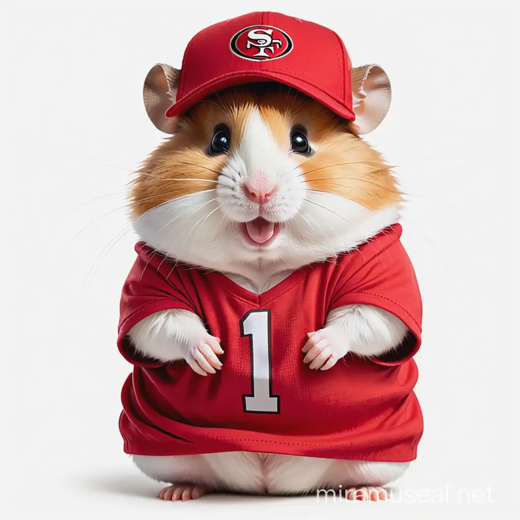 Adorable Hamster Wearing a Red Cap and TShirt NFL