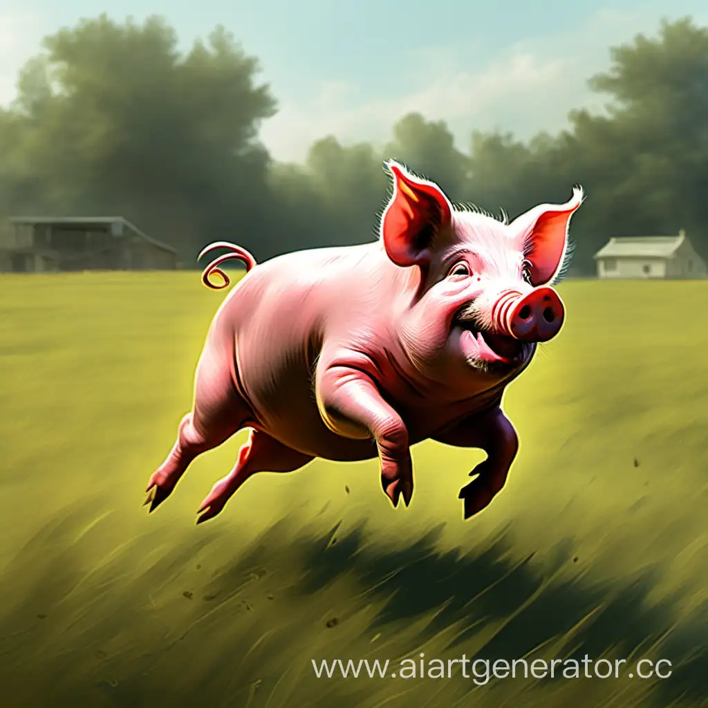 свинья прыгает по полю