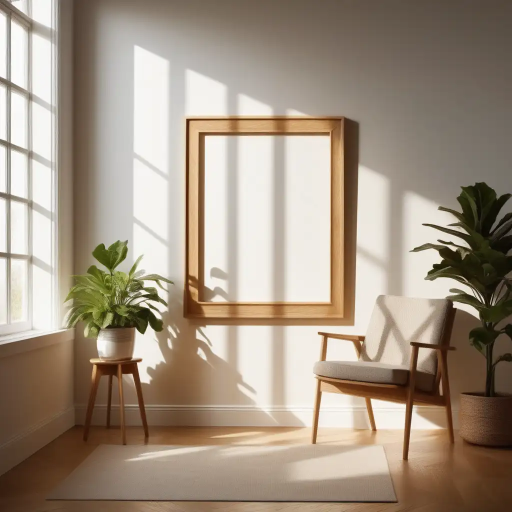 Warm Oak Frame in Sunlit Interior Minimalistic 4K Photography