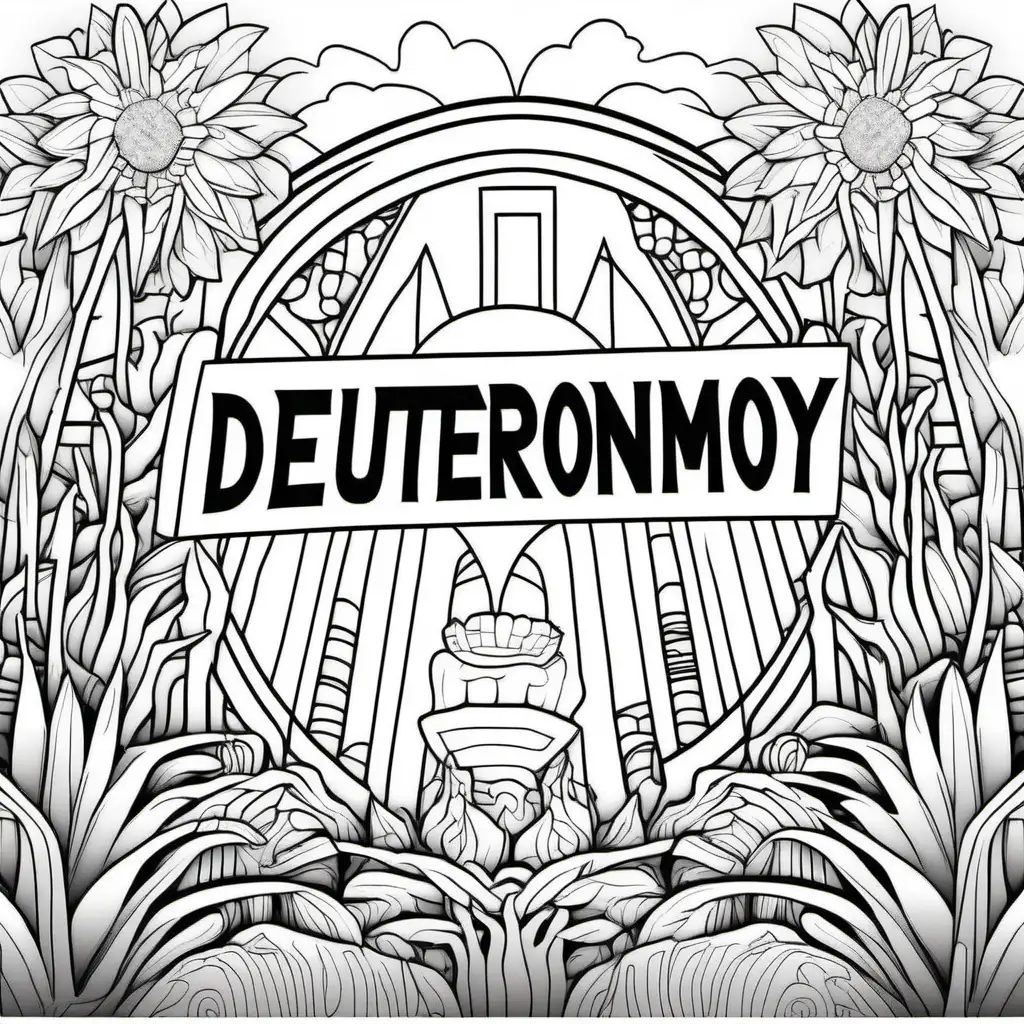 Coloring page for kids, Coloring Word Deuteronomy, clean line art, beautiful mandela nature background