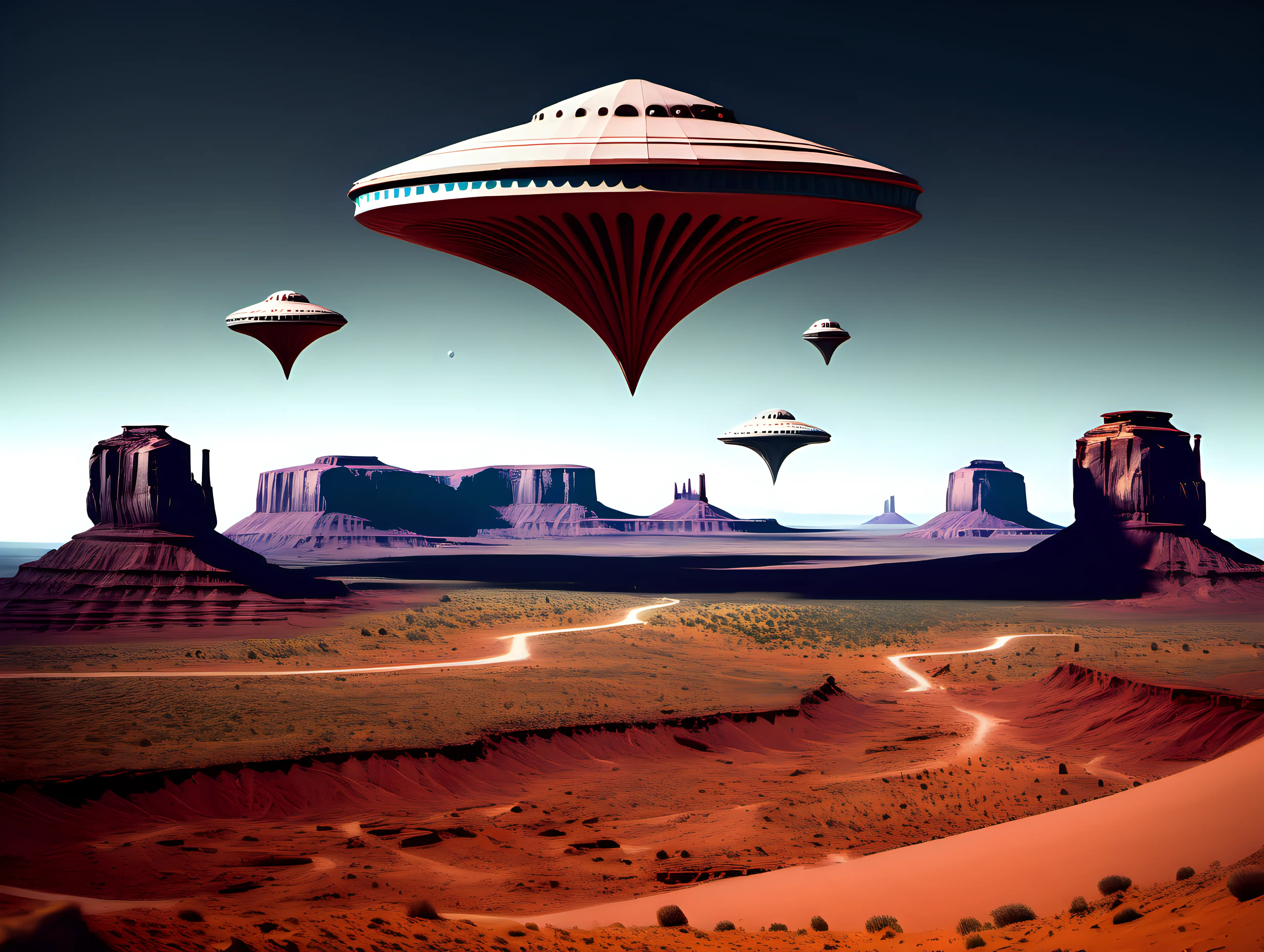 Alien spaceships hovering Monument Valley