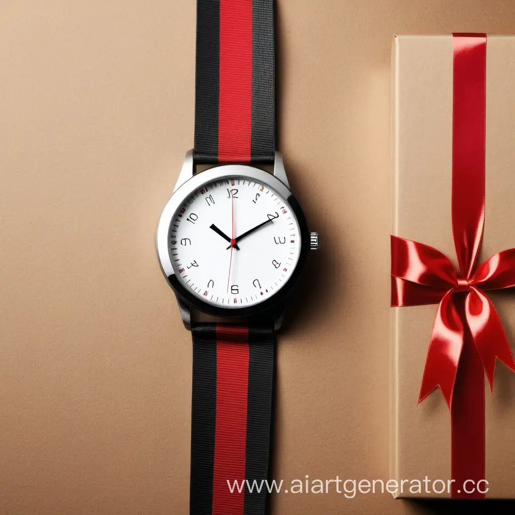 часы наручные мужские обвернутые красным подарочным 
бантиком
