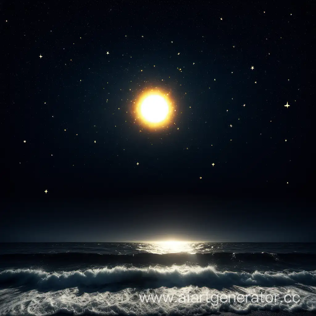 Serene-Night-Seascape-with-Glowing-Stars-and-Moonlit-Ocean