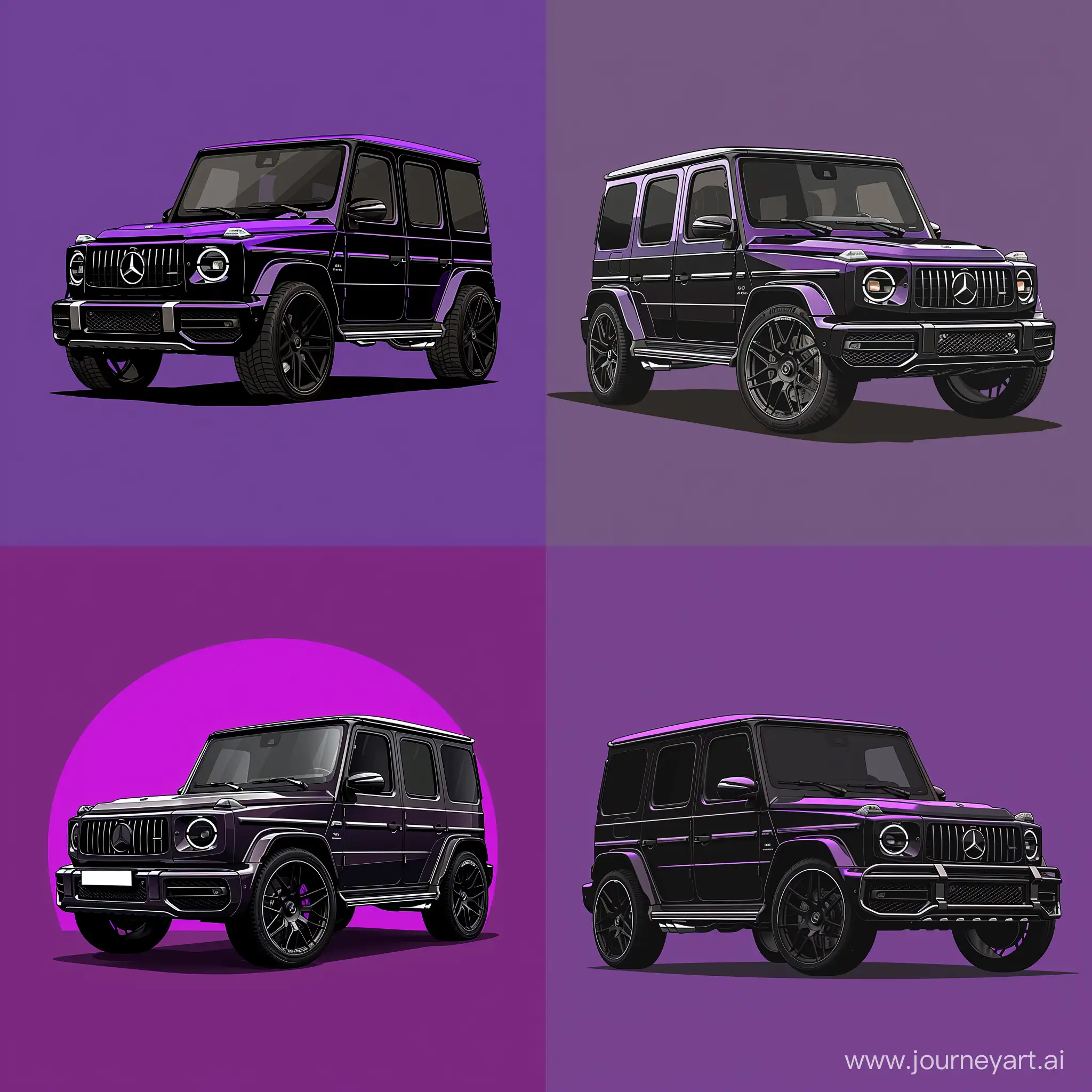 Minimalist-2D-Illustration-of-Black-Purple-Mercedes-Benz-G63-on-Bold-Purple-Background