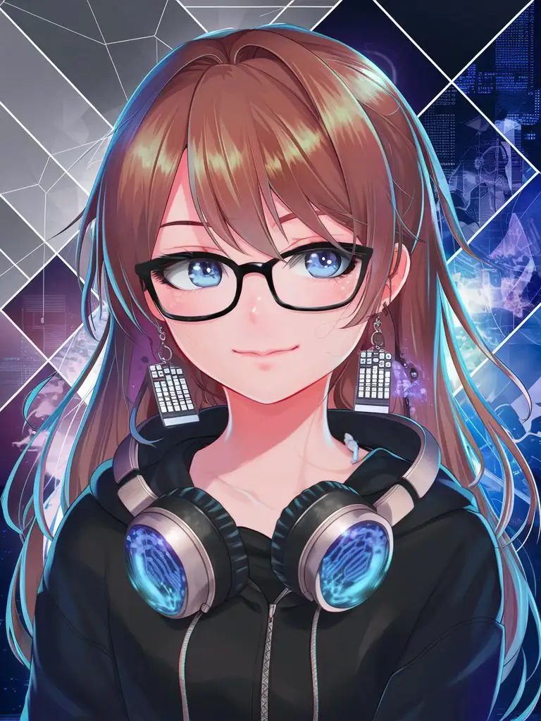 Anime-Girl-with-Long-Brown-Hair-and-Blue-Eyes-Wearing-Black-Glasses-and-Computer-Headphones