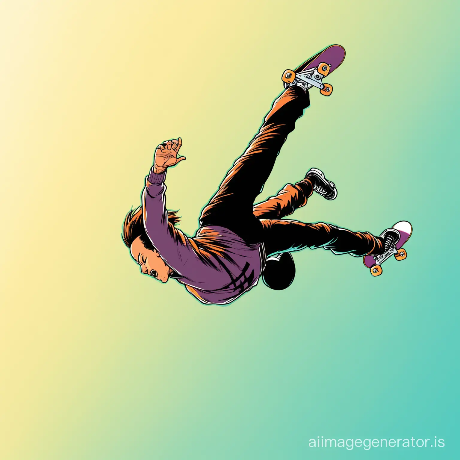 stylized image of skateboarder falling over