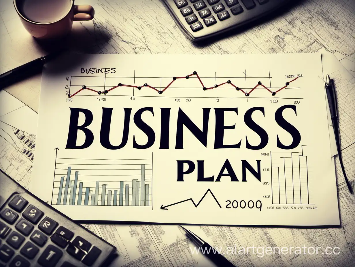 Надпись бизнес план с графиком и деньгами
