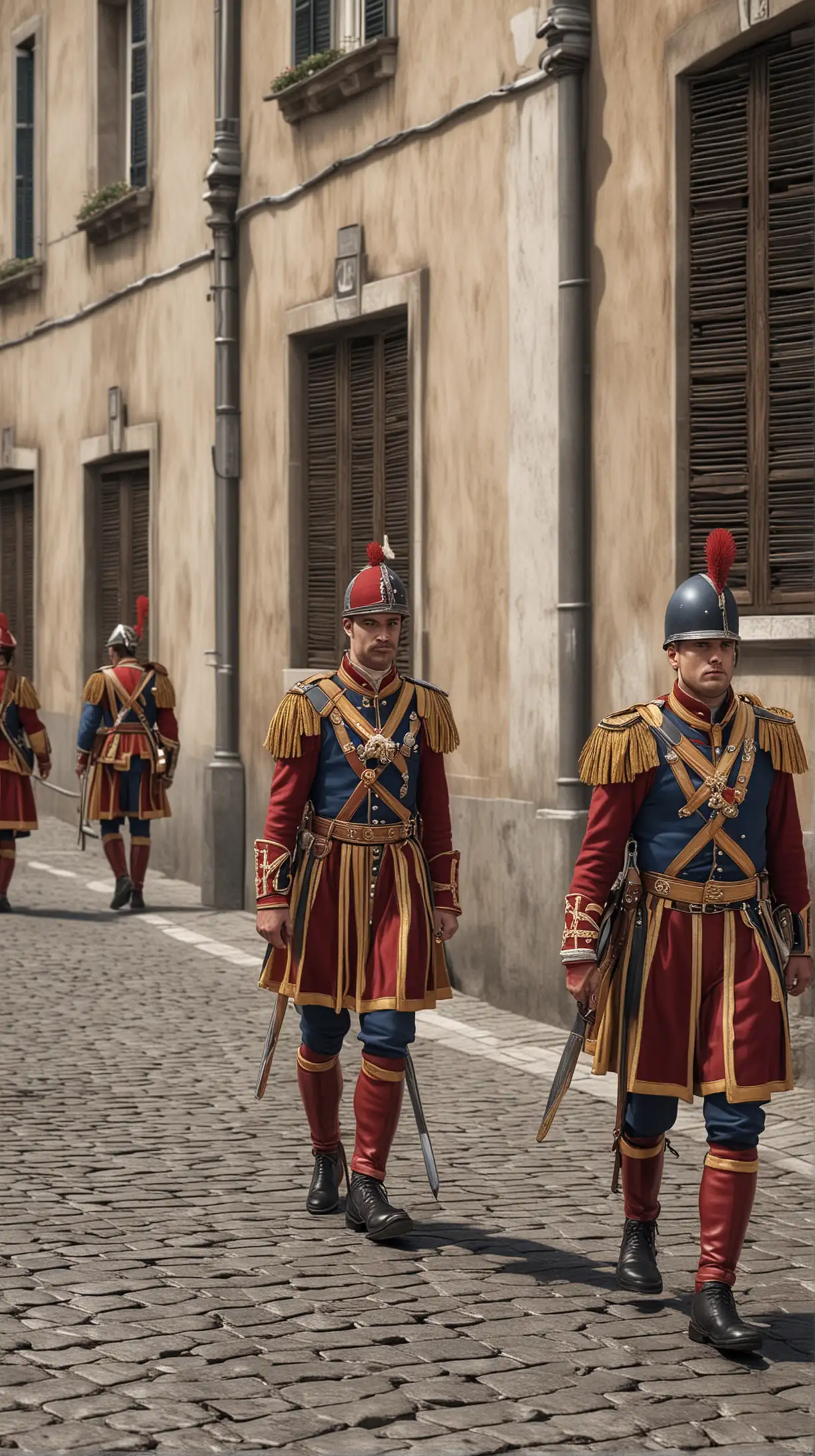 Swiss guards in traditional uniform. Hyper realistic