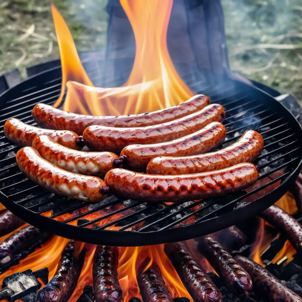Sizzling Bonfire Grilled Sausages Outdoor Culinary Delight