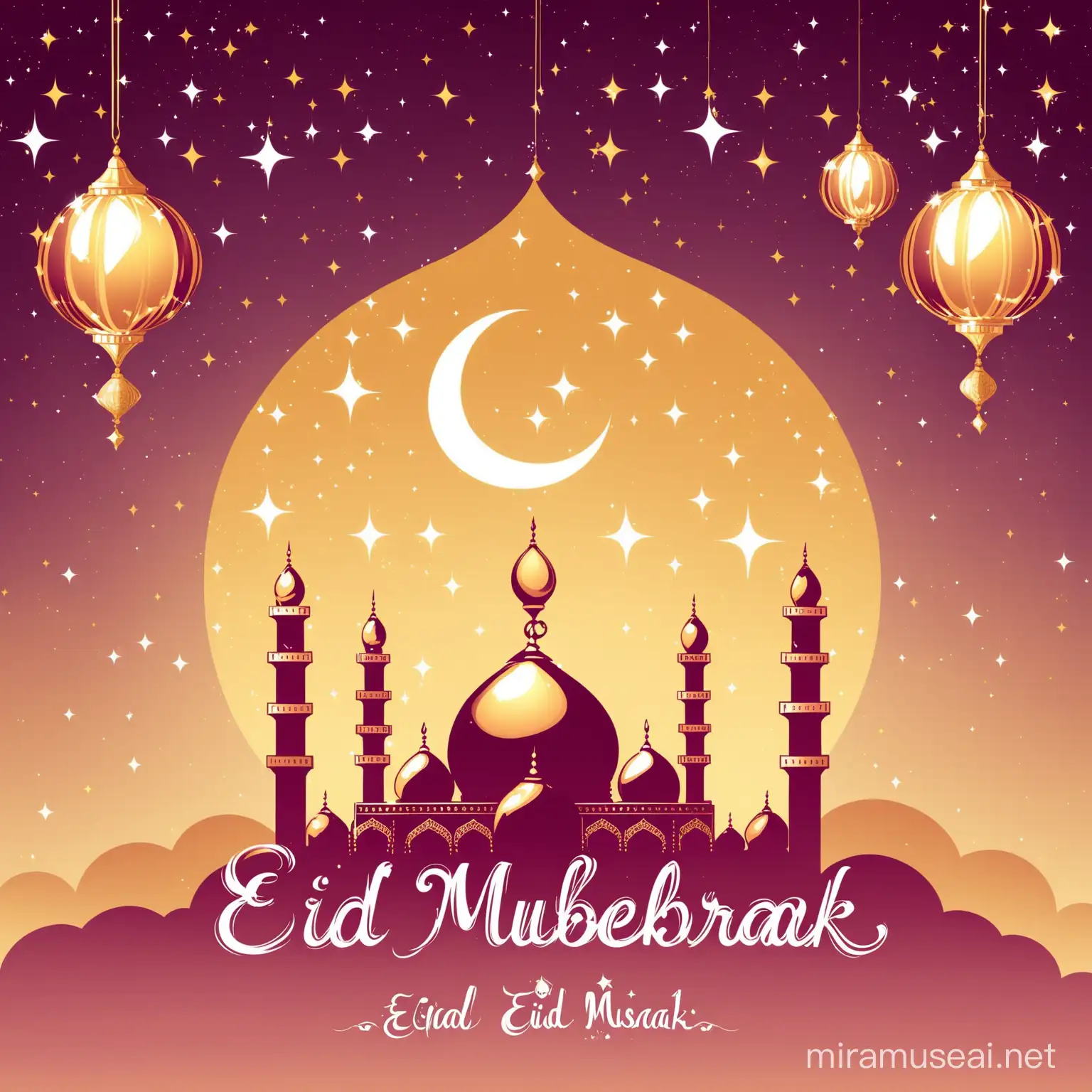 Celebrating Eid Mubarak with Colorful Lanterns and Traditional Garments
