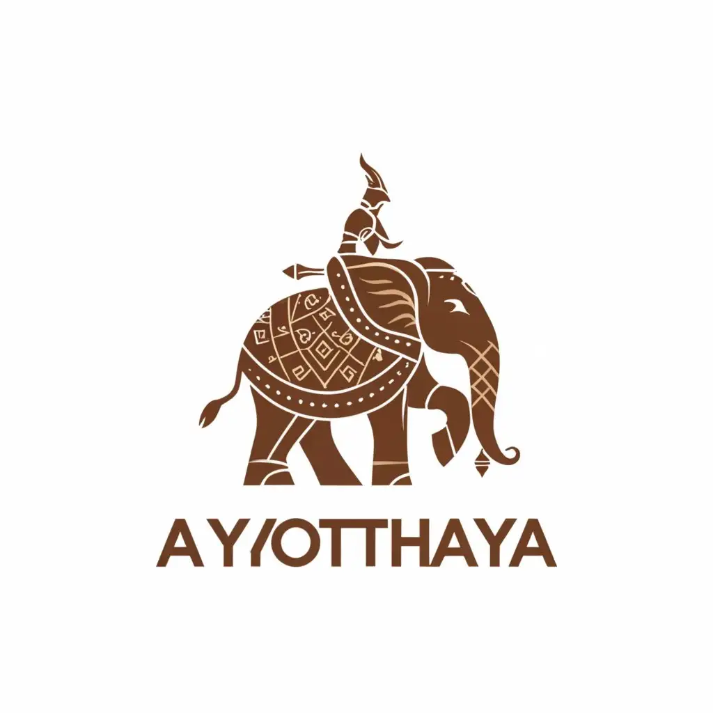 a logo design,with the text "Ayothaya", main symbol:Main Logo concept : A War Elephant of Thailand
Main Logo color : White 
Composite symbols : Thailand Warrior 
Logo background : Brown
,complex,be used in Internet industry,clear background