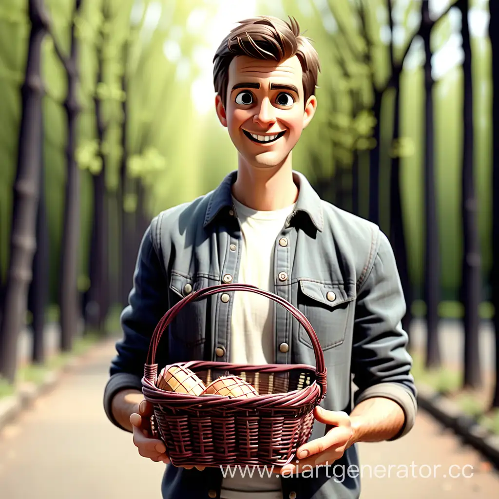 Man-Holding-Empty-Basket-Outdoors