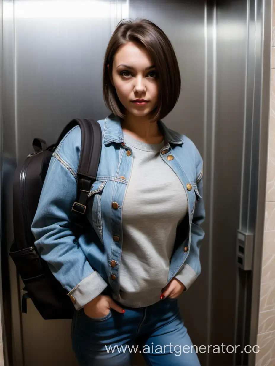 Stylish-Brunette-in-Urban-Chic-Exploring-an-Elevator-Room-in-Russian-Apartment-Building