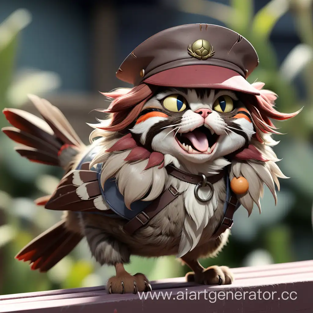 Playful-Cat-Chasing-Sparrow-in-a-Whimsical-Garden-Scene