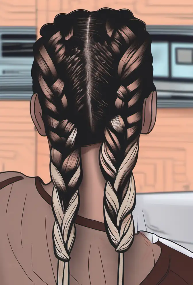 Two French Braids Hairstyle Sketch from Behind