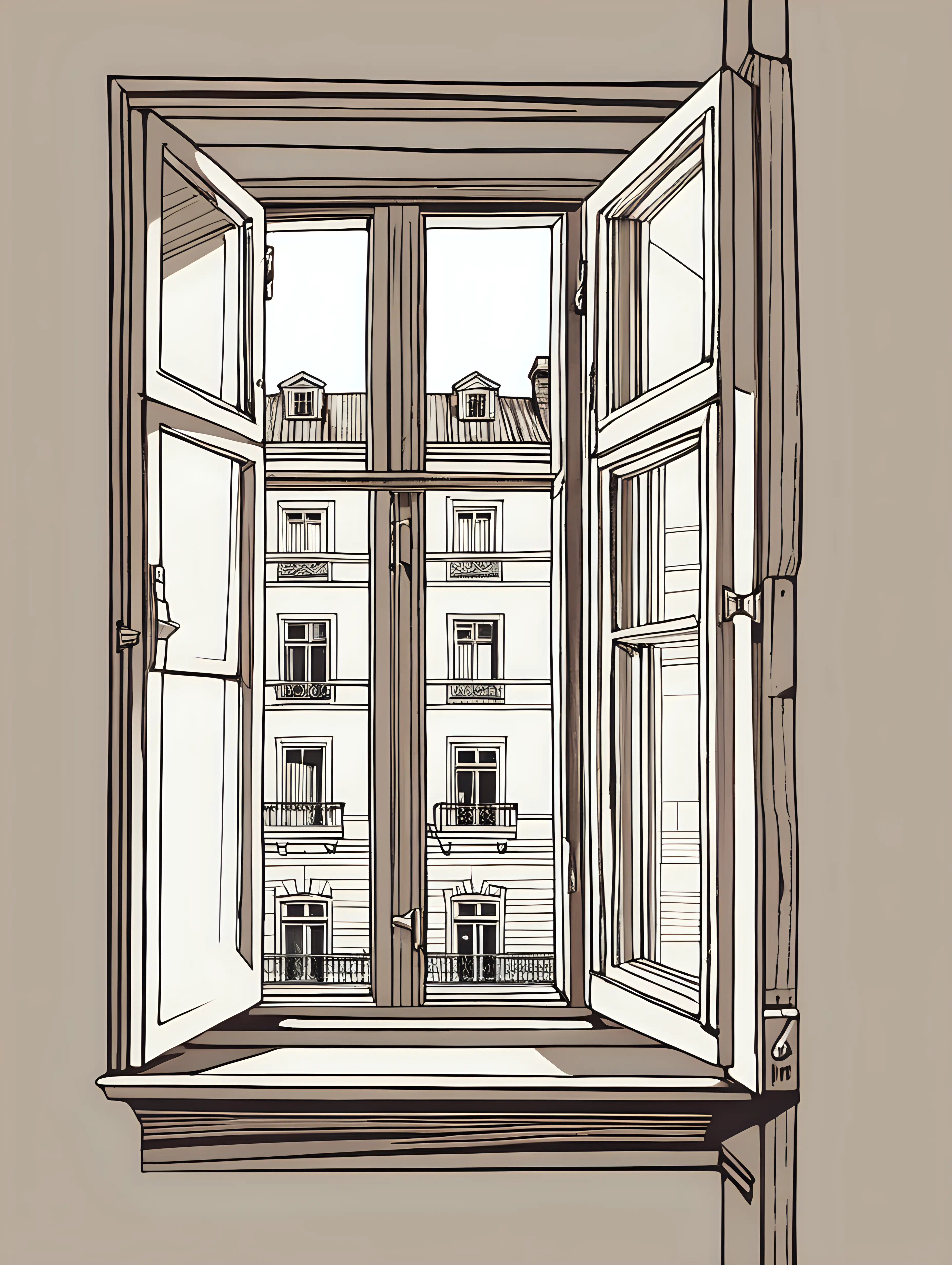 Vector illustration, top view into a window of an empty apartment in an old three-story apartment building