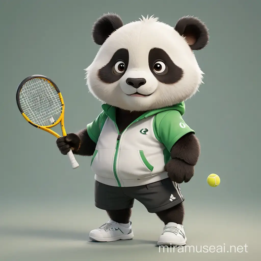 Adorable Panda Playing Tennis in Cartoon Style