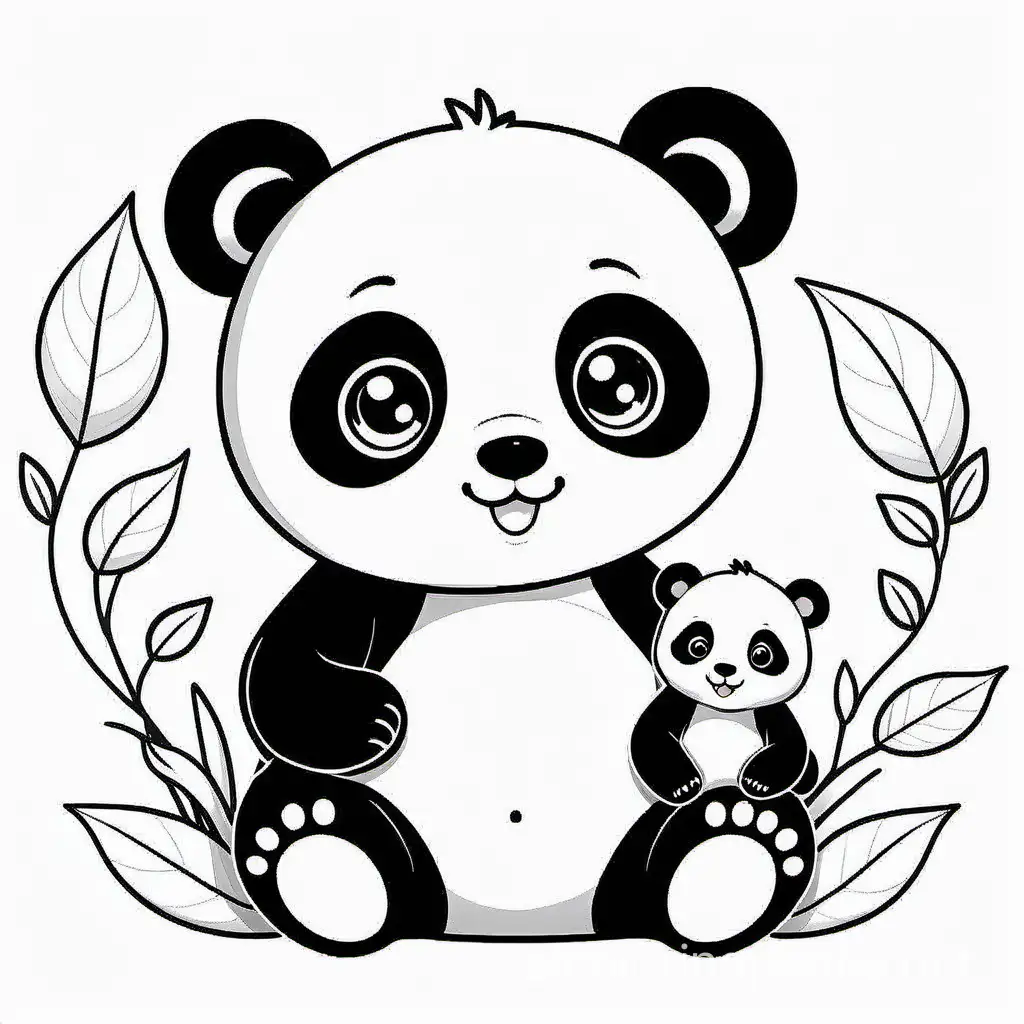 Adorable-Mama-and-Baby-Panda-Coloring-Page-Black-and-White-Line-Art