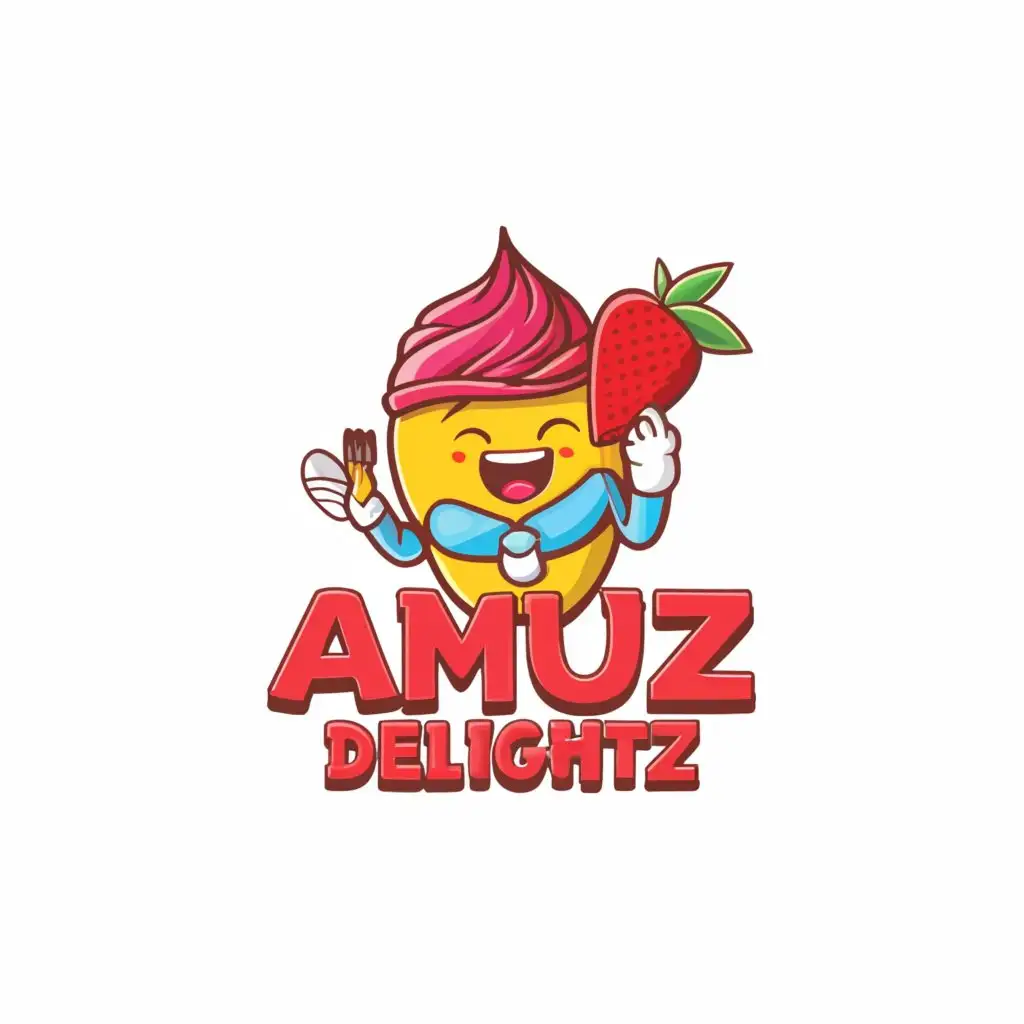 a logo design,with the text AMUZ DELIGHTZ , main symbol:Love healthy food dessert fruit cartoon business,complex,be used in Home Family industry,clear background