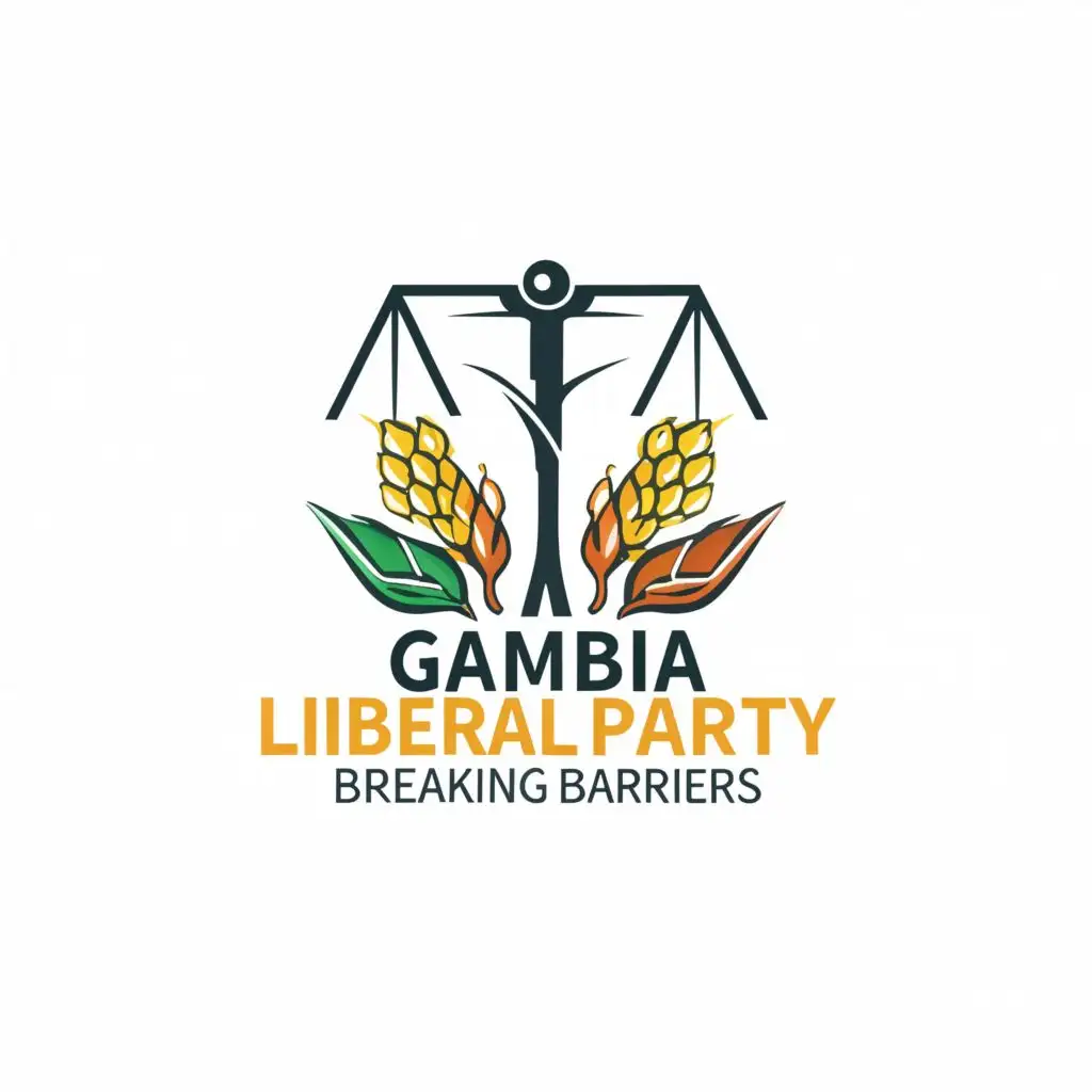 a logo design,with the text "Gambia Liberal Party  Breaking Barriers.  ", main symbol:Scale and Maize,Moderate,clear background