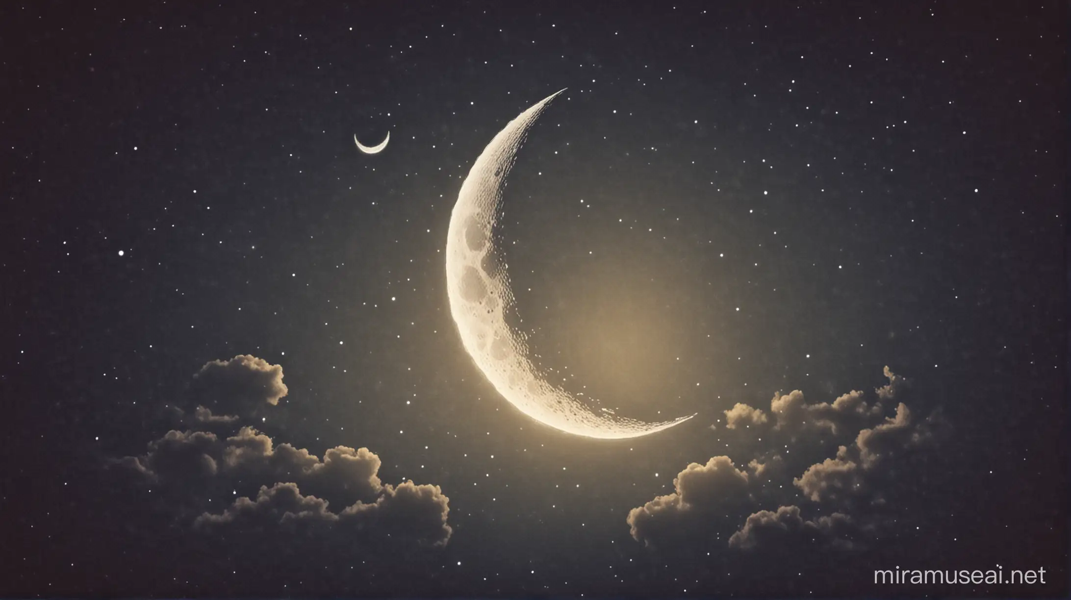 Serene Night Sky with Half Moon Illuminating Clouds