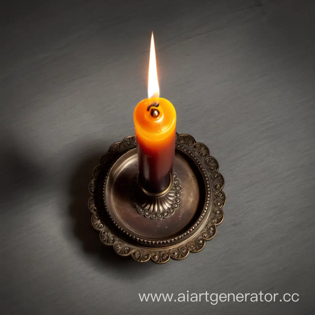 Vintage-Candlestick-with-Lit-Candle-Overhead-View