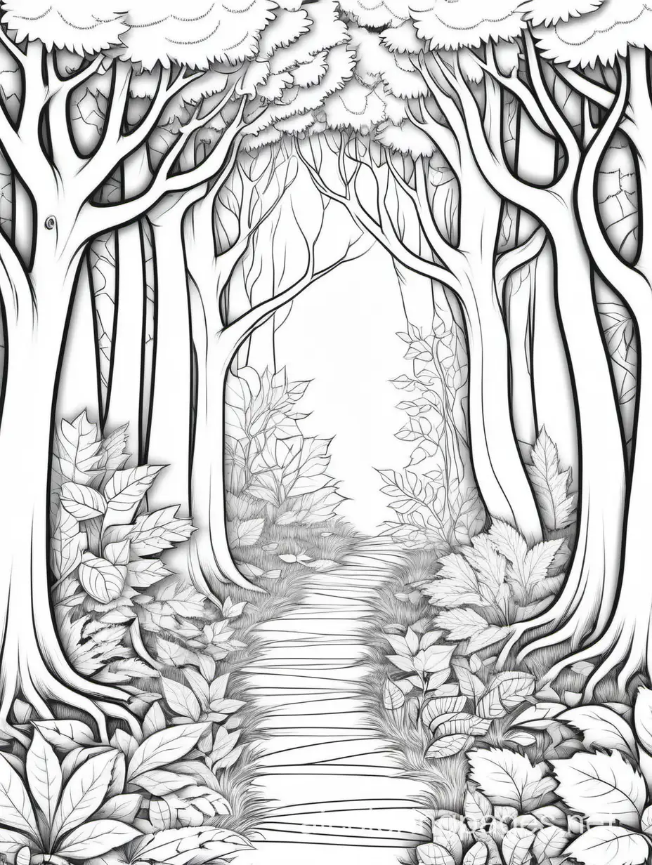 enchanted forest

, Coloring Page, black and white, line art, white background, Simplicity, Ample White Space. The background of the coloring page is plain white to make it easy for young children to color within the lines. The outlines of all the subjects are easy to distinguish, making it simple for kids to color without too much difficulty