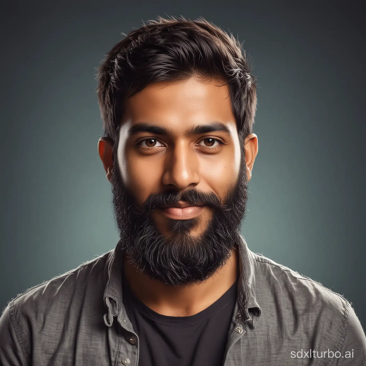Twitter account profile pic of a bearded Indian web developer. A greeting image to attract others and gain followers. Add little texture to make it more realistic.