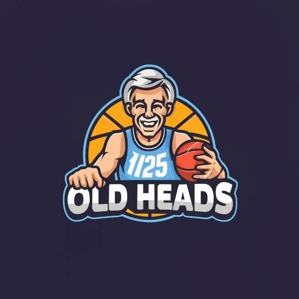 a logo design,with the text "Old Heads", main symbol:Old guy, basketball, vector, blue ,Moderate,clear background