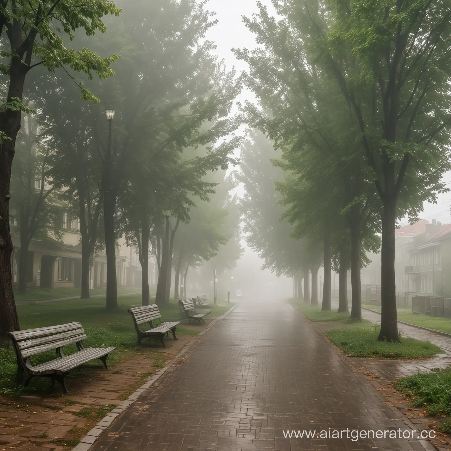 Russian-Style-LowRise-Buildings-with-Green-Trees-and-Benches