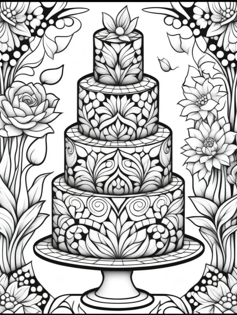 GardenInspired Mosaic Cake Coloring Page