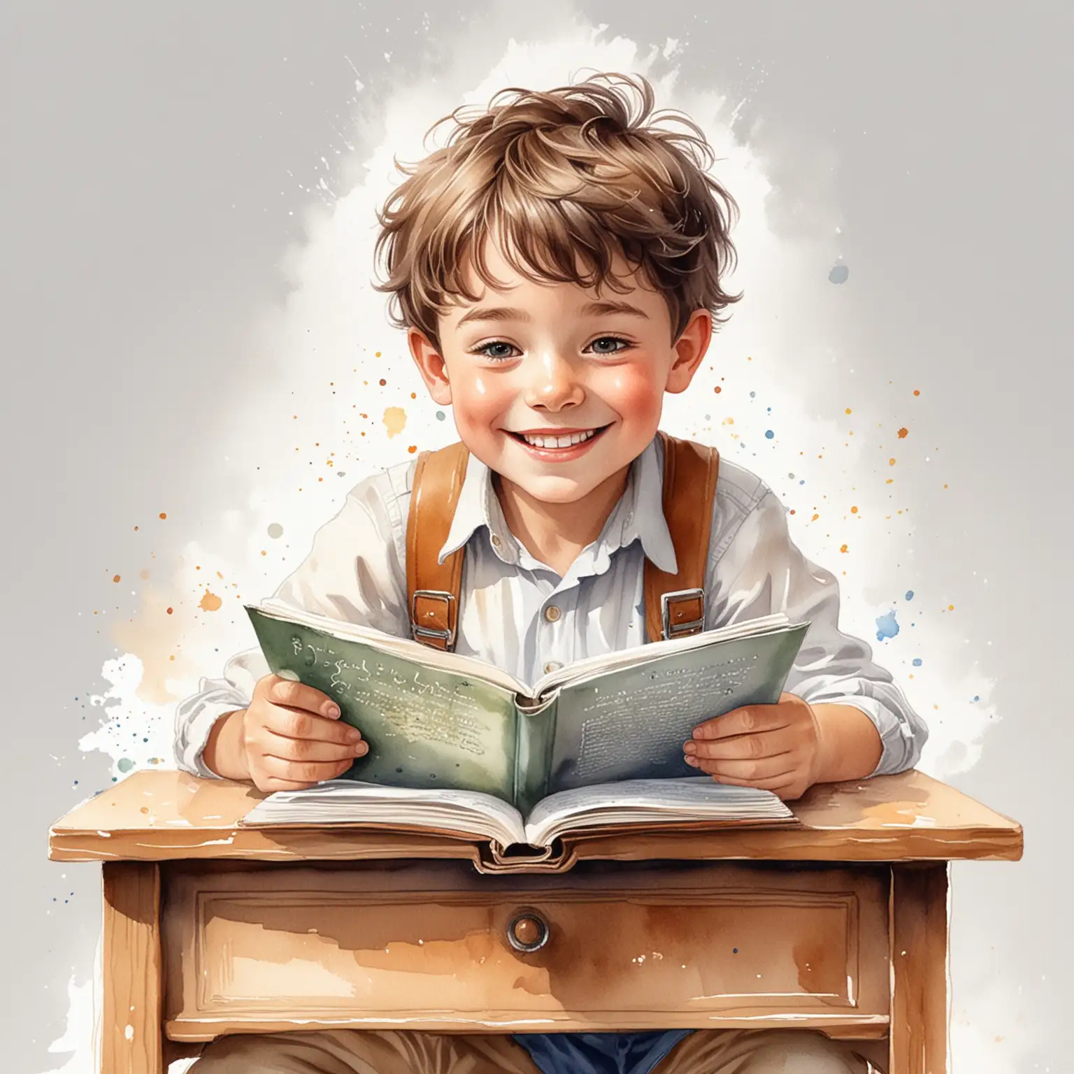 Cheerful 5YearOld Boy Reading a Magical Book at School Desk