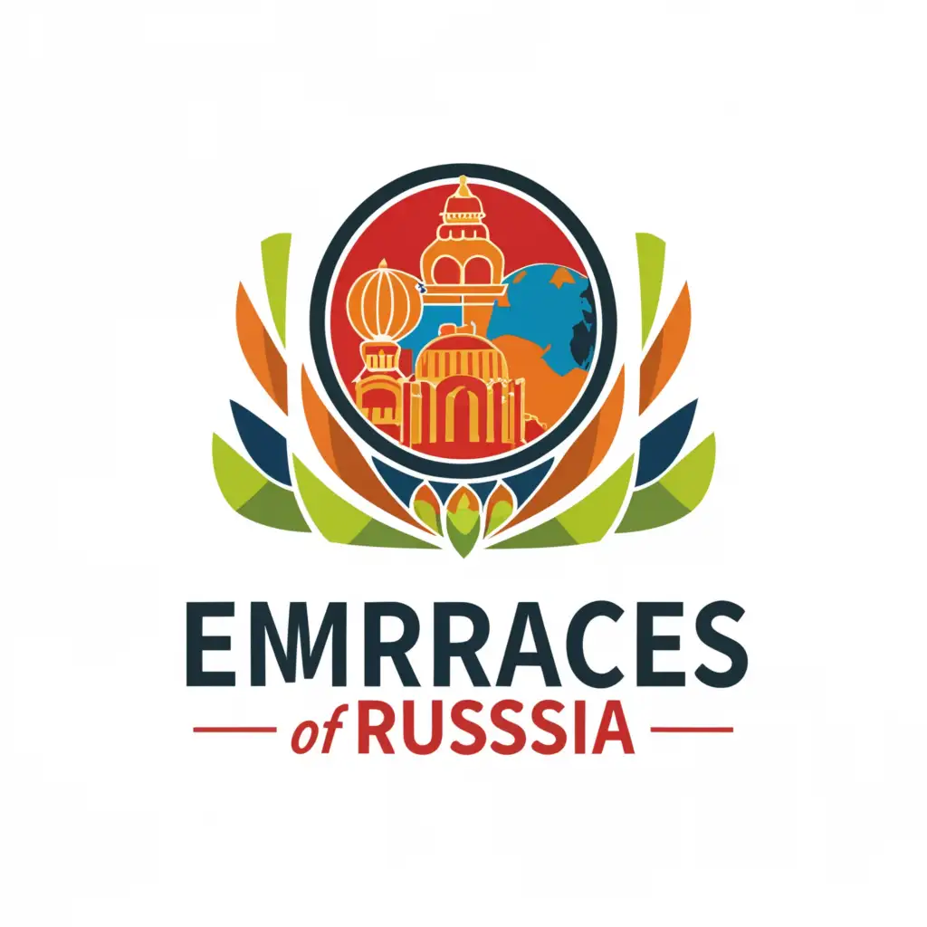 a logo design,with the text "Embraces of Russia", main symbol:The involvement of foreigners in Russian culture,Moderate,be used in Education industry,clear background