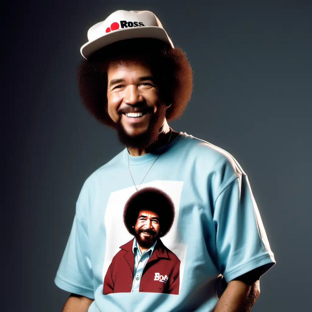 a picture of bob ross in hip hop clothing