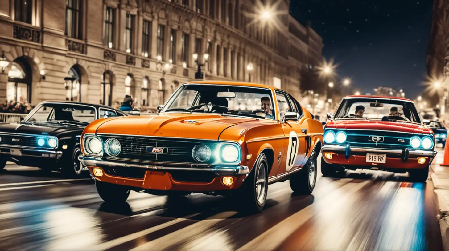 Vintage Cars Night Racing Through City Streets