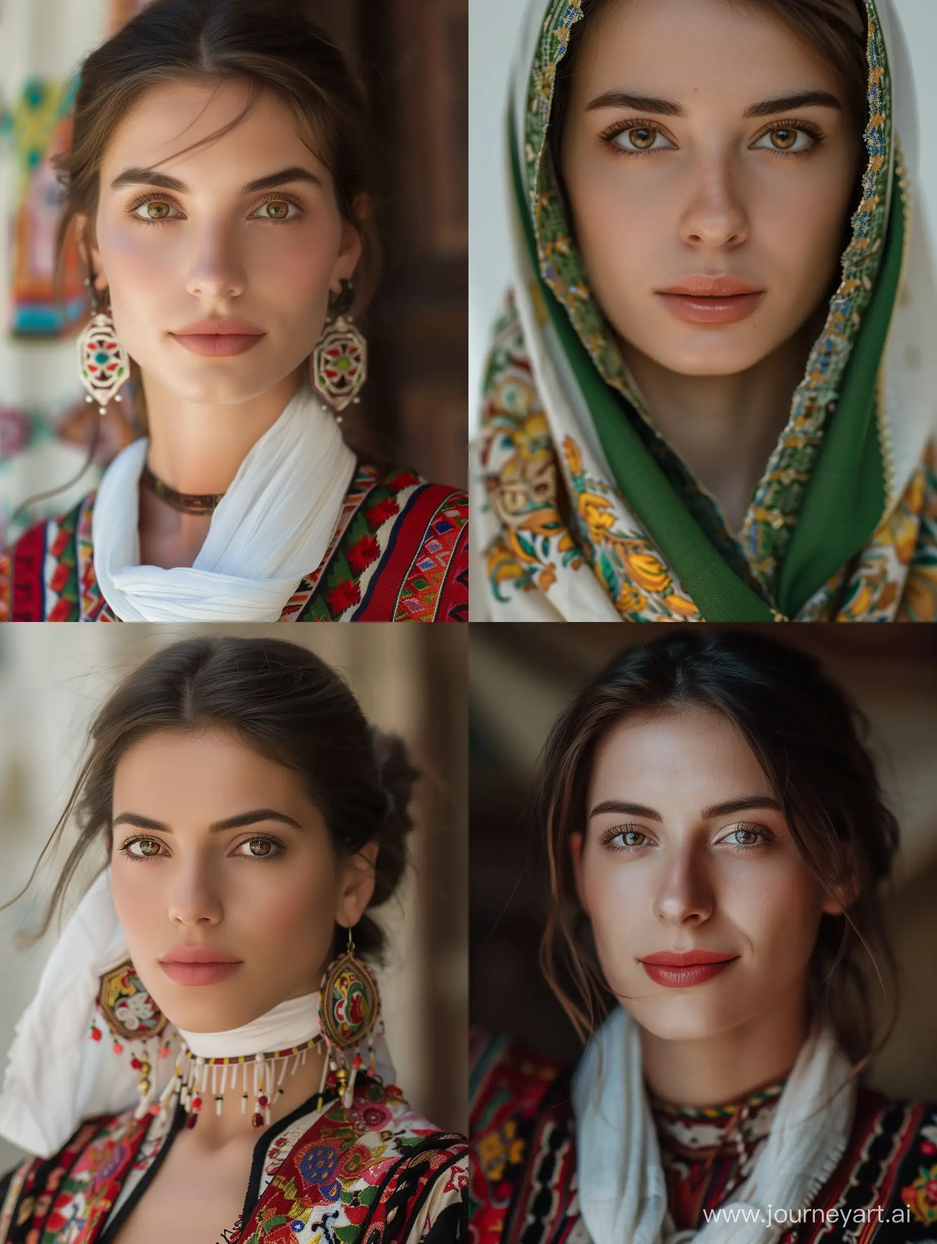 high-resolution, bulgarian woman handsome brown eyes with traditioal clothes in sofia, 4k realistic