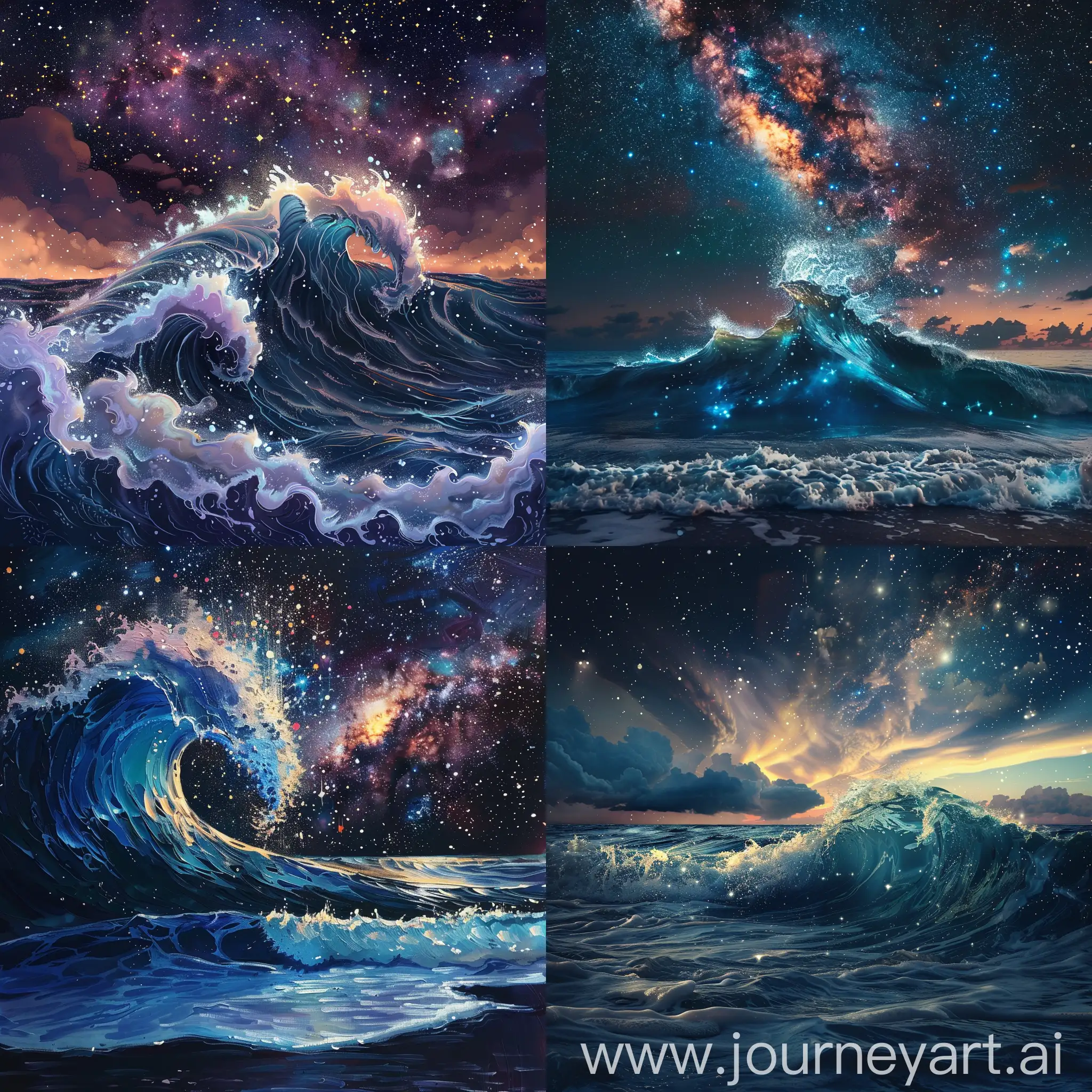 make a ocean wave that is peaceful, make the night stary and galexy like